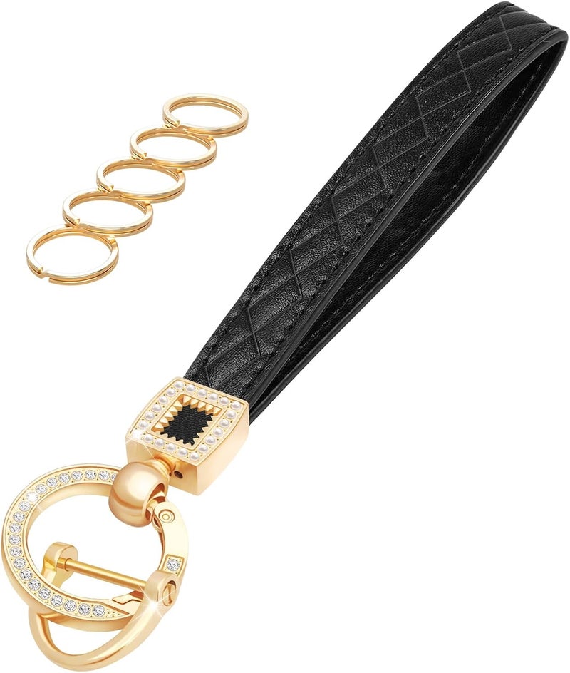 OHKYOOT Store Leather Wristlet Keychain,Wrist Keychain Car Key Chain with 5 Key Ring and Anti-Lost D Ring - Image 1